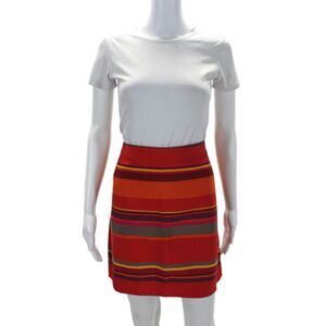 In Suede Womens Striped Back Zip Straight Knee Length Skirt Orange Medium